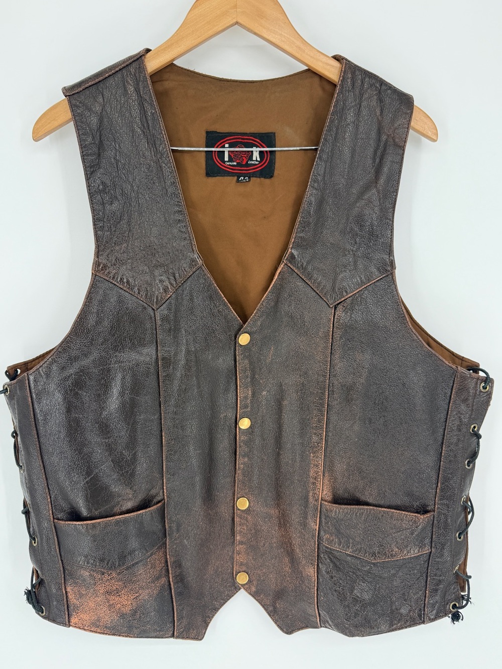IK Leather Motorcycle Vest Distressed Size 44